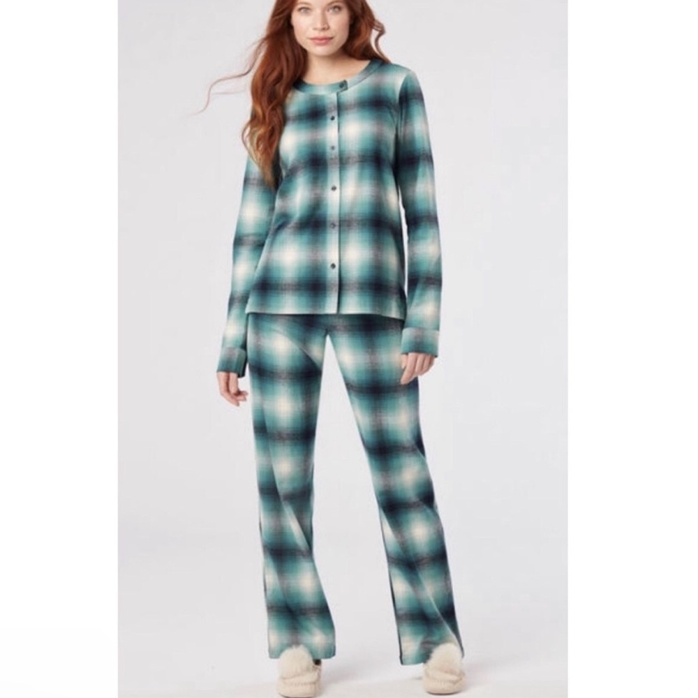 Pendleton Blue Plaid 100% Cotton Button Down Shirt & Pants Pajama Set NWT XS/S